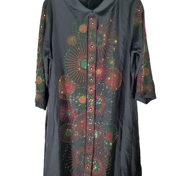 NEXX New York Life Size 48 Women's Black Rhinestone Dress Half Sleeve - Picture 5 of 16